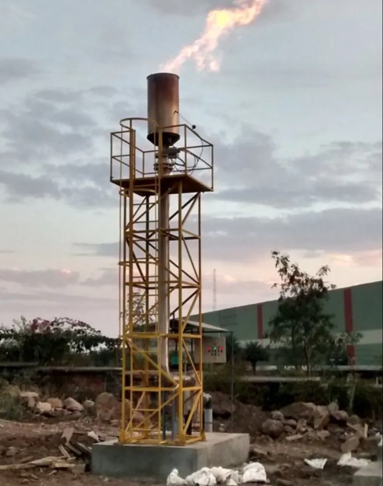 Open biogas flare stack